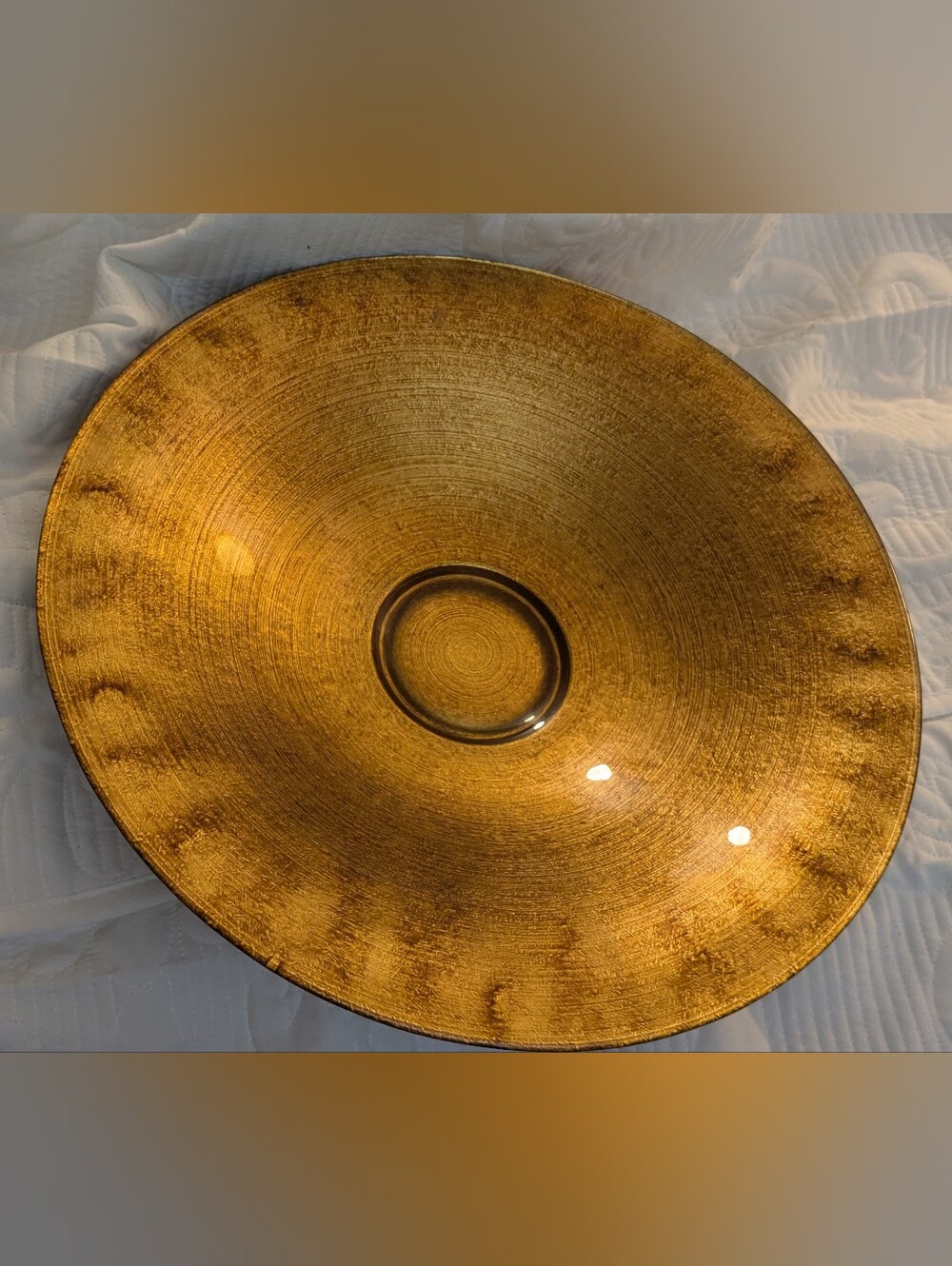 Vintage Mid Century Seneca Glass Driftwood Amber 16" Large Crinkle Pattern Bowl